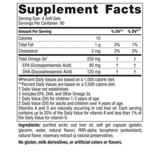 Nutrition facts panel for Nordic Naturals Children's DHA Strawberry