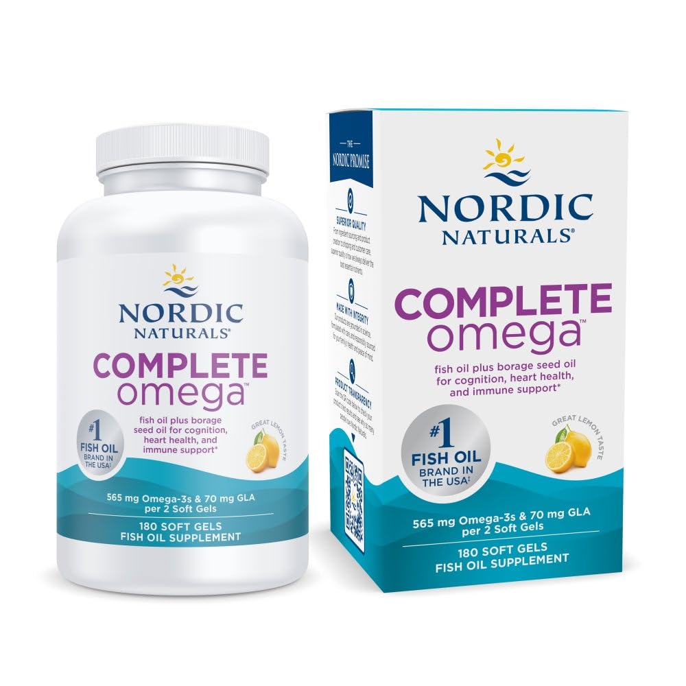 Front view of Nordic Naturals Complete Omega Lemon bottle with 180 soft gels
