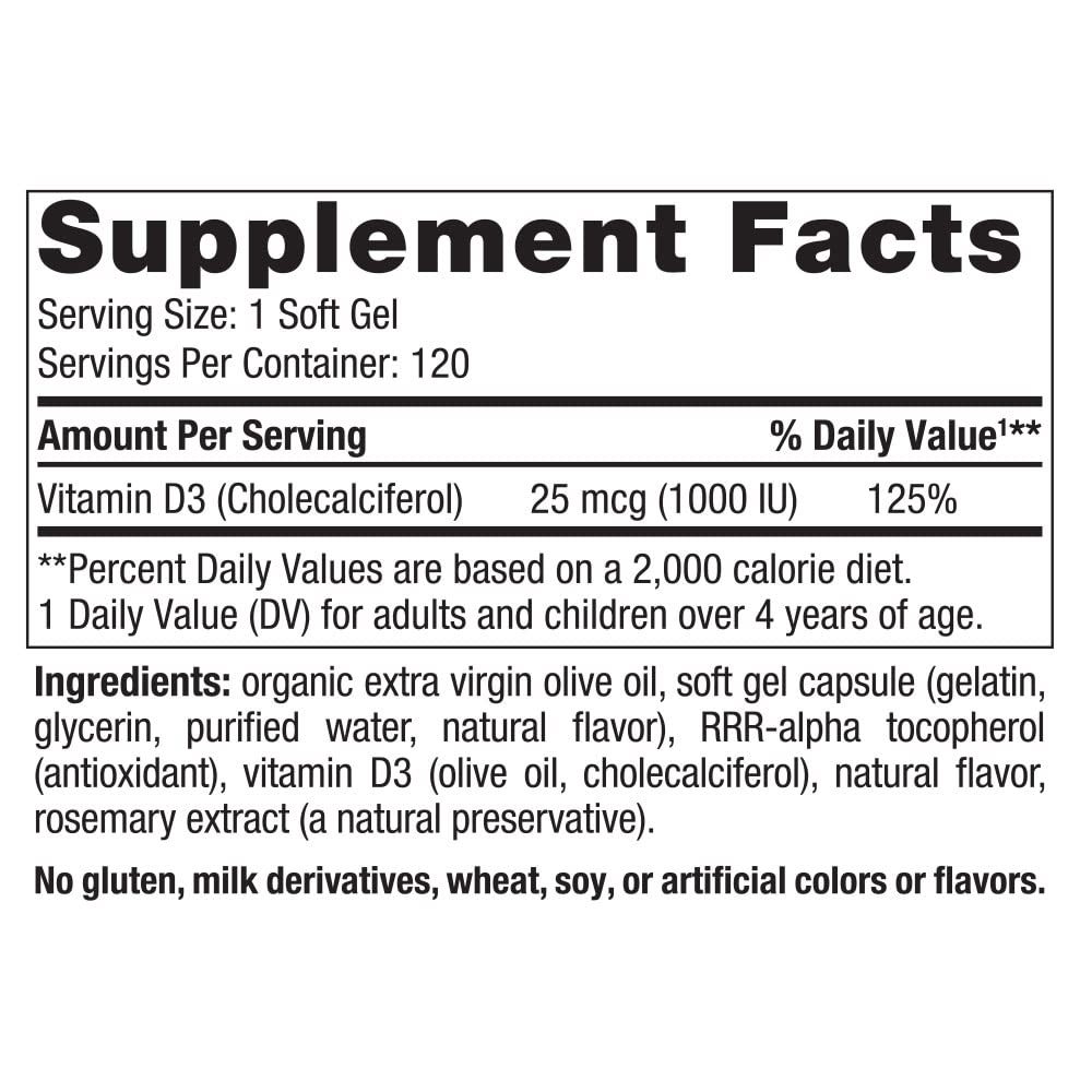 Orange-flavored vitamin D3 1000 IU mini soft gels