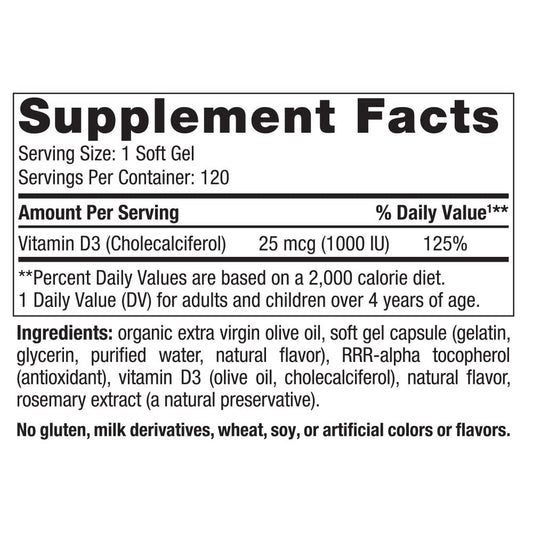 Orange-flavored vitamin D3 1000 IU mini soft gels