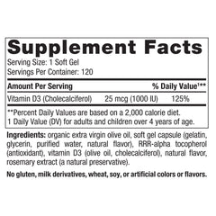 Orange-flavored vitamin D3 1000 IU mini soft gels