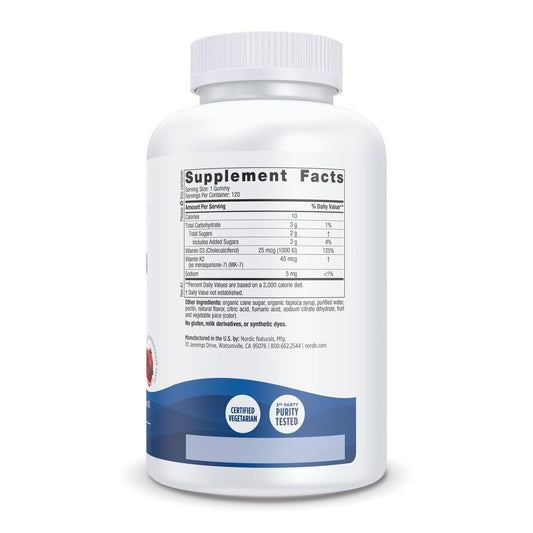 Close-up of Nordic Naturals D3 + K2 gummies in the bottle