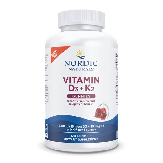 Nordic Naturals Vitamin D3 + K2 Gummies bottle with Pomegranate flavor