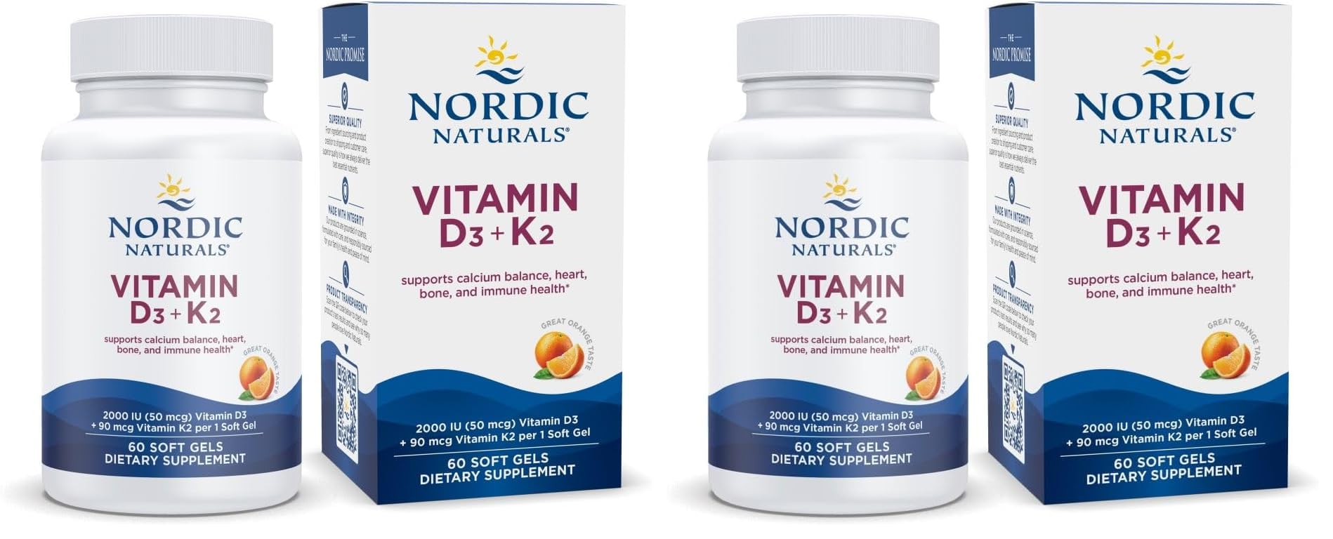 Hero image: Nordic Naturals Vitamin D3 + K2 Orange Taste 60 soft gels (Pack of 2)