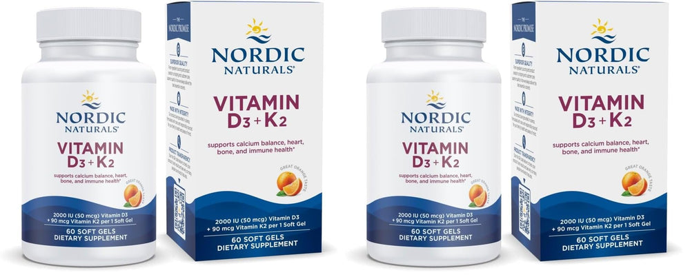 Hero image: Nordic Naturals Vitamin D3 + K2 Orange Taste 60 soft gels (Pack of 2)