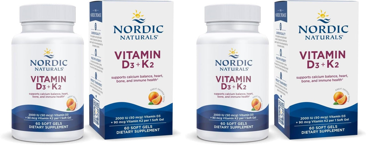 Hero image: Nordic Naturals Vitamin D3 + K2 Orange Taste 60 soft gels (Pack of 2)