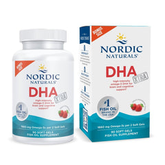 Nordic Naturals DHA Xtra strawberry bottle front for brain support.