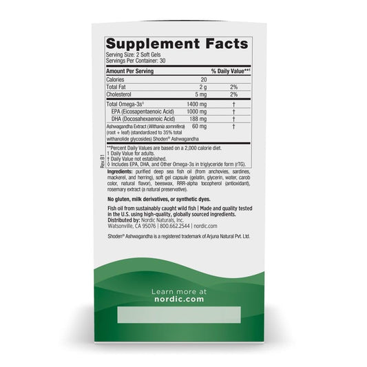 Back label of Nordic Naturals Mood Support Omega Blend unflavored 60 soft gels