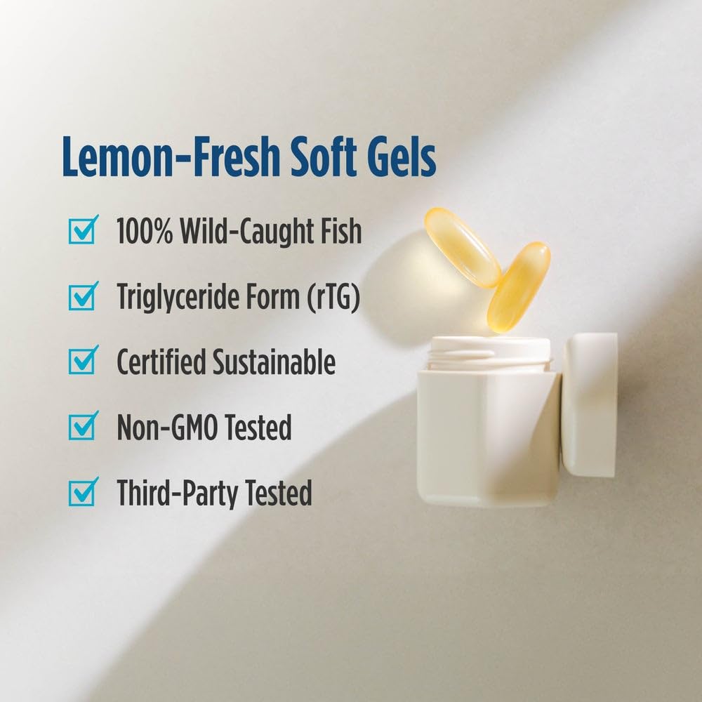 Close-up of lemon-flavored omega-3 soft gels