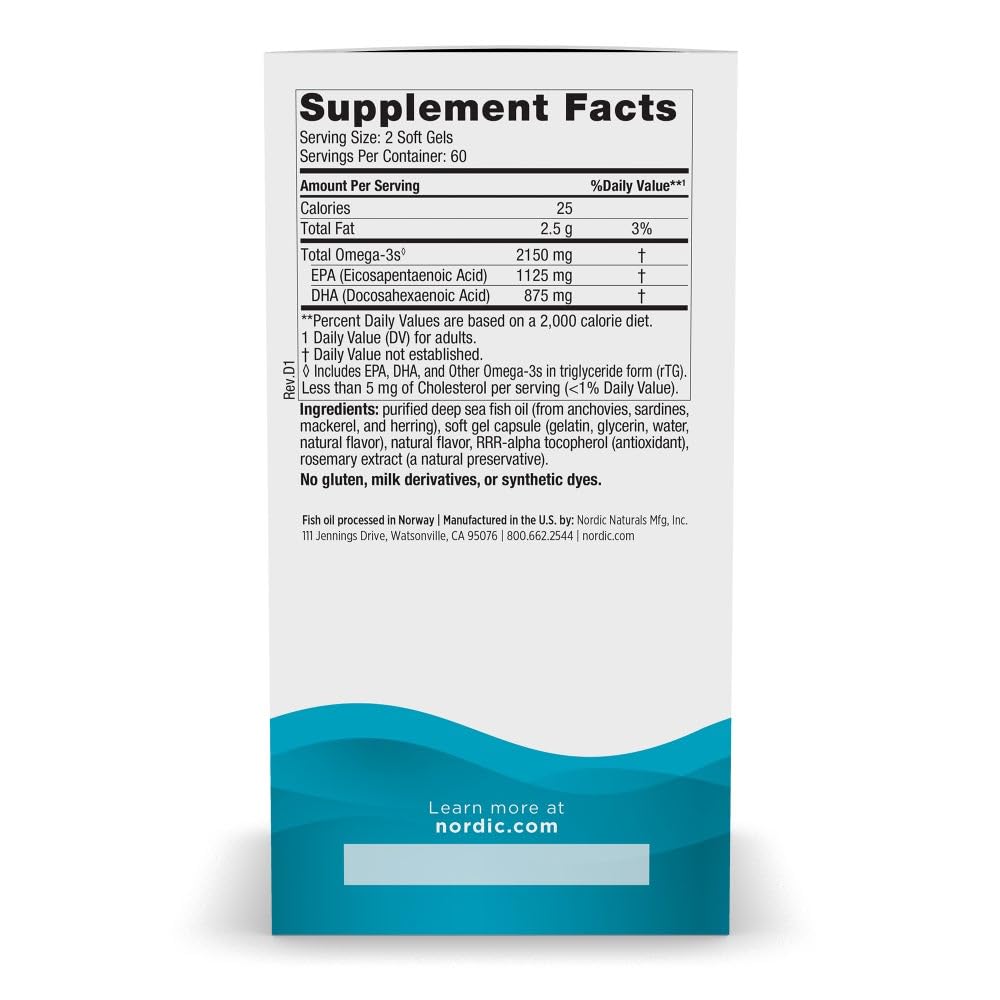 Nutrition label highlighting 2150 mg omega-3 per serving