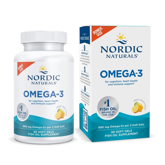 Nordic Naturals Omega-3 Lemon Flavor bottle with 90 soft gels