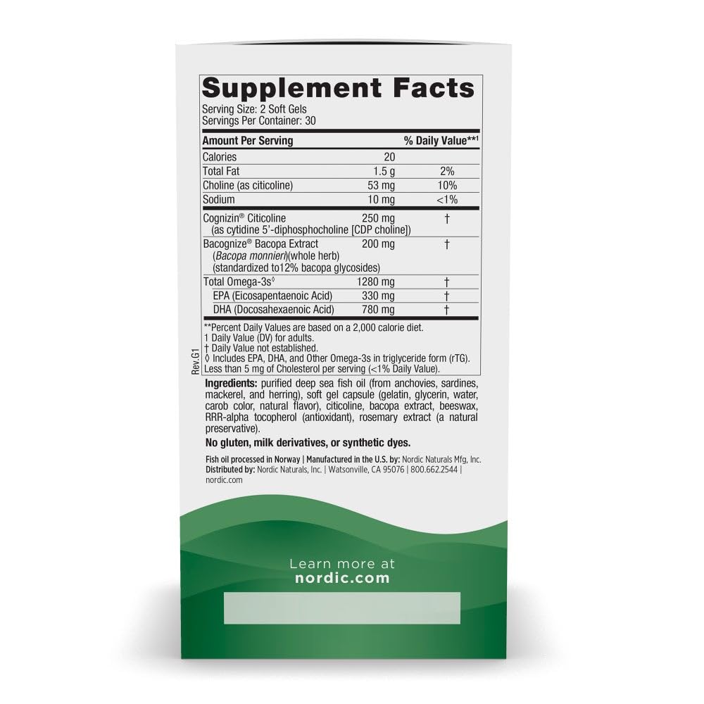 Front view of Nordic Naturals Omega Focus lemon bottle showing packaging.