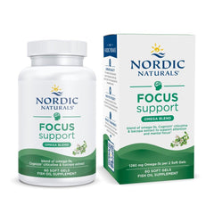 Nordic Naturals Omega Focus lemon soft gels bottle for daily brain support.