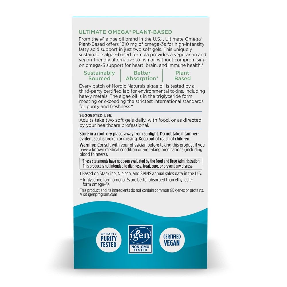 Nordic Naturals Plant-Based Omega EPA and DHA algae source illustrating heart-healthy nutrition