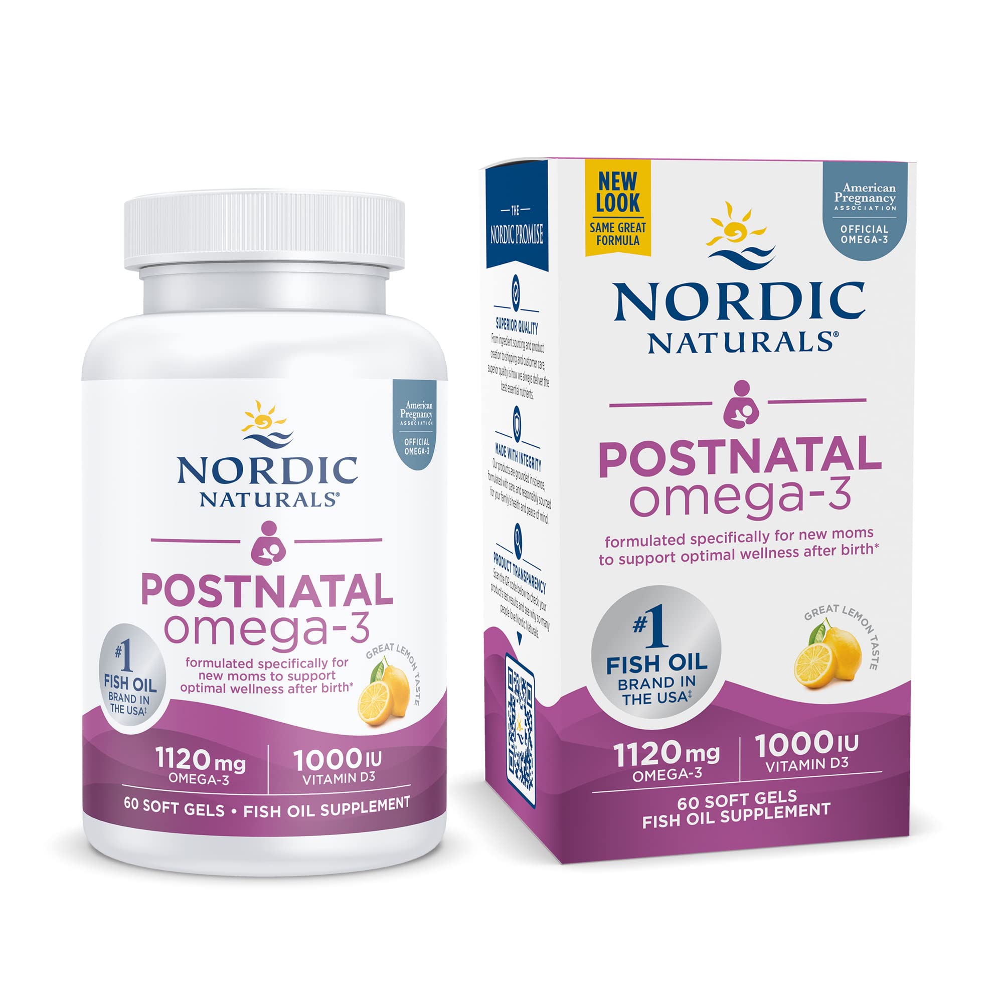 Nordic Naturals Postnatal Omega-3 Lemon bottle with 60 soft gels