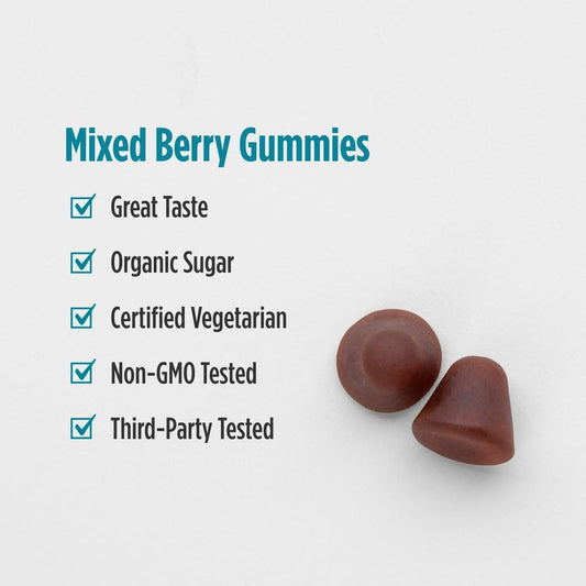 Close-up of Mixed Berry gummy bears from Nordic Naturals Stress Relief Gummies