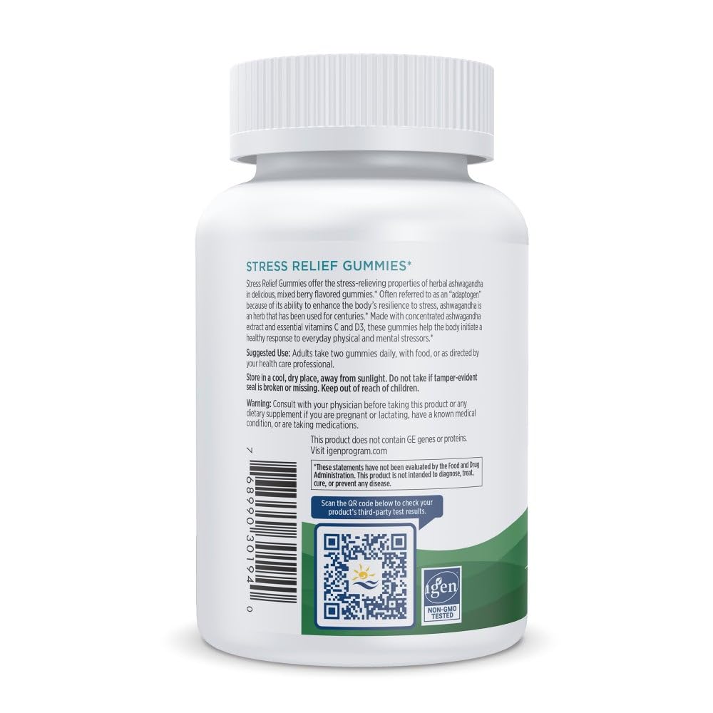 Nutritional label and ingredients area of Nordic Naturals Stress Relief Gummies bottle