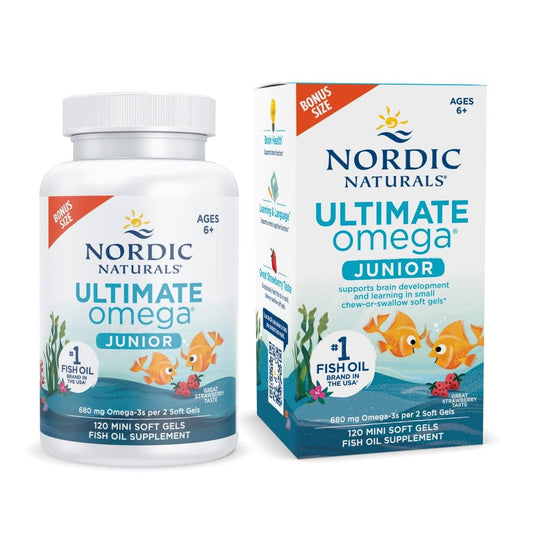 Bottle of Nordic Naturals Ultimate Omega Jr. Strawberry 120 mini soft gels