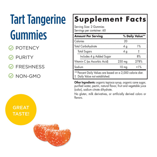 Close-up of Tart Tangerine gummy shows color and texture