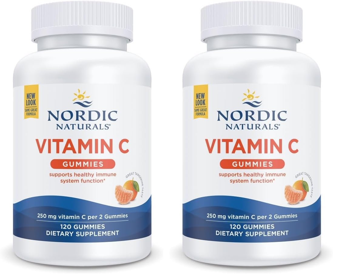 Nordic Naturals Vitamin C Gummies Tart Tangerine bottle with 120 gummies (pack of 2)