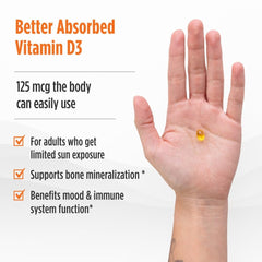 Serving size and servings per bottle for Vitamin D3 5000 Orange