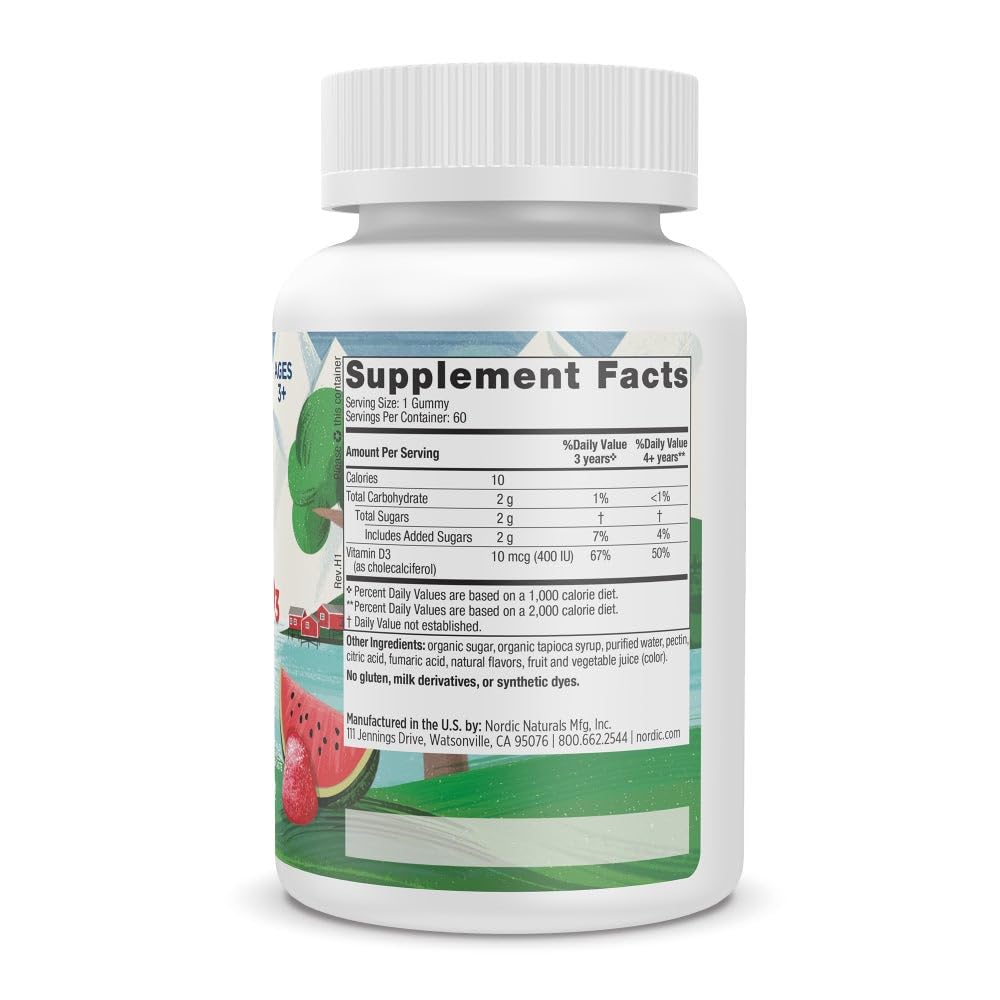 Side view of Nordic Naturals Vitamin D3 Gummies Kids Wild Watermelon Splash package