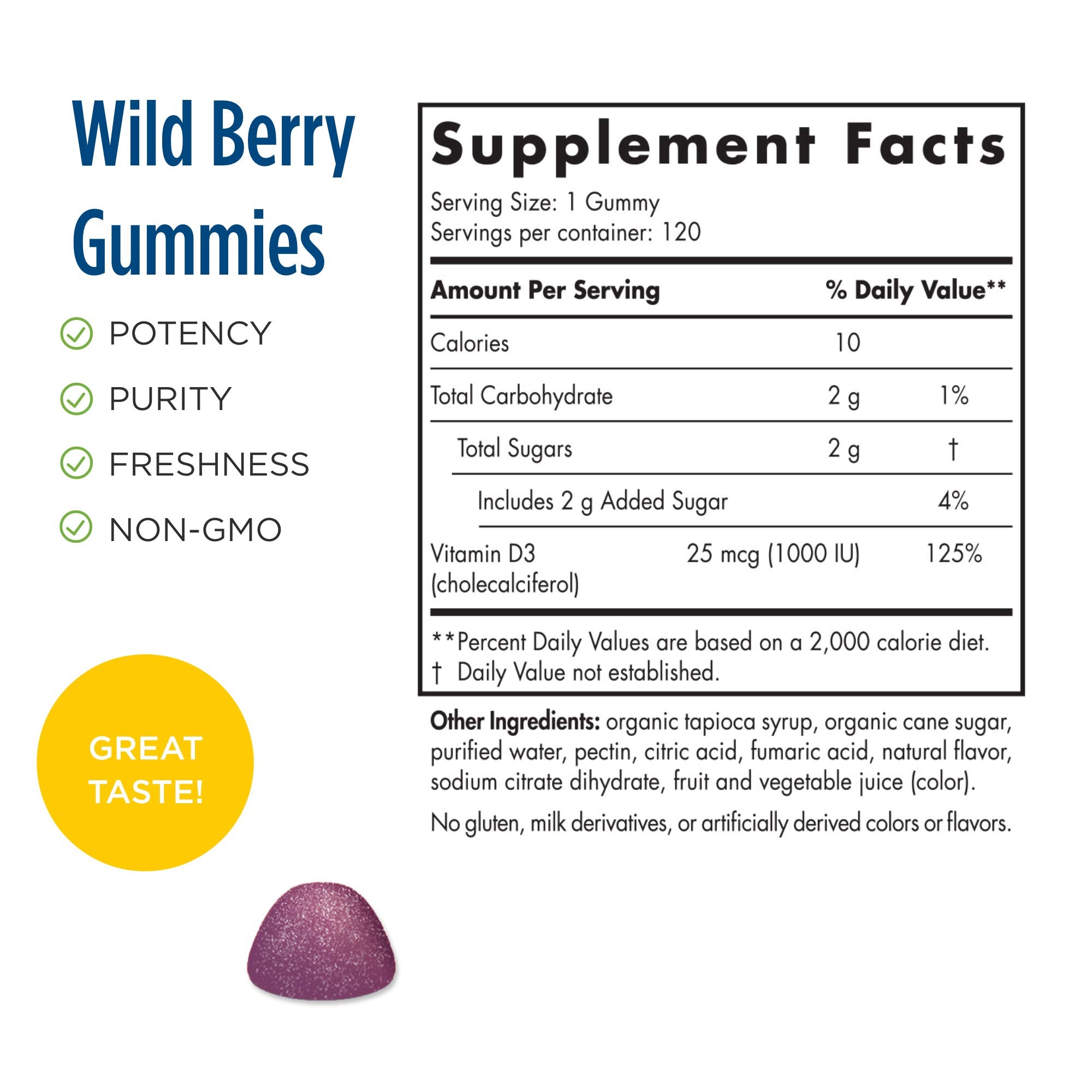 Product packaging for Nordic Naturals Vitamin D3 Gummies Sport Wild Berry