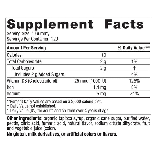 Close-up bottle shot showing 120 servings of Wild Berry D3 Gummies