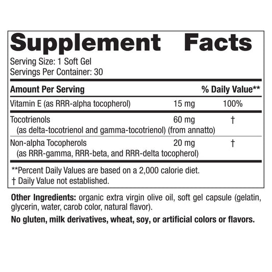 Bottle label showing Vitamin E Complex and unflavored variant