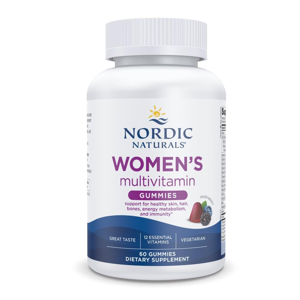 Front bottle of Nordic Naturals Women's Multivitamin Gummies mixed berry flavor - 60 gummies