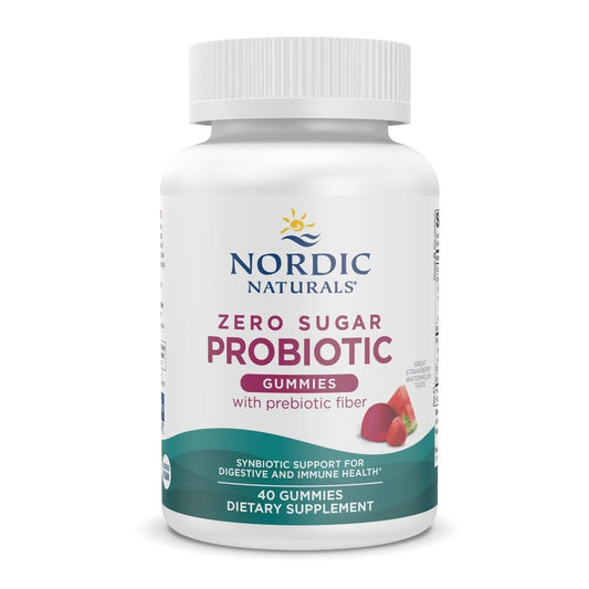 Front view of Nordic Naturals Zero Sugar Probiotic Gummies strawberry watermelon flavor package