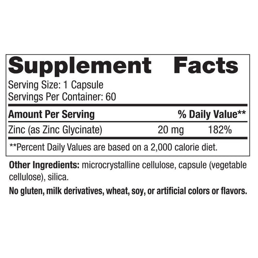 Zinc Glycinate bottle label close-up