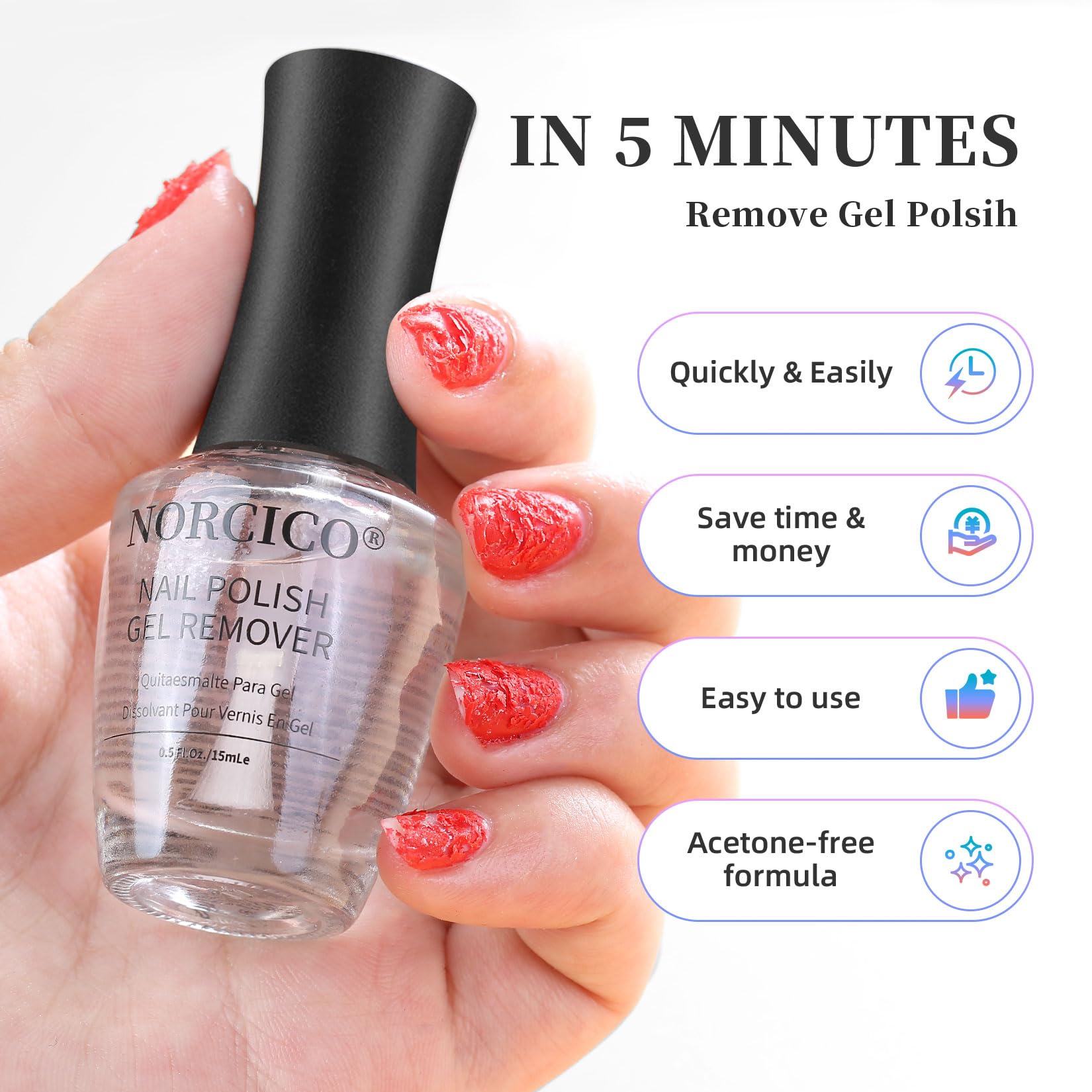 Norico remover waiting 3–5 minutes for efficient removal.