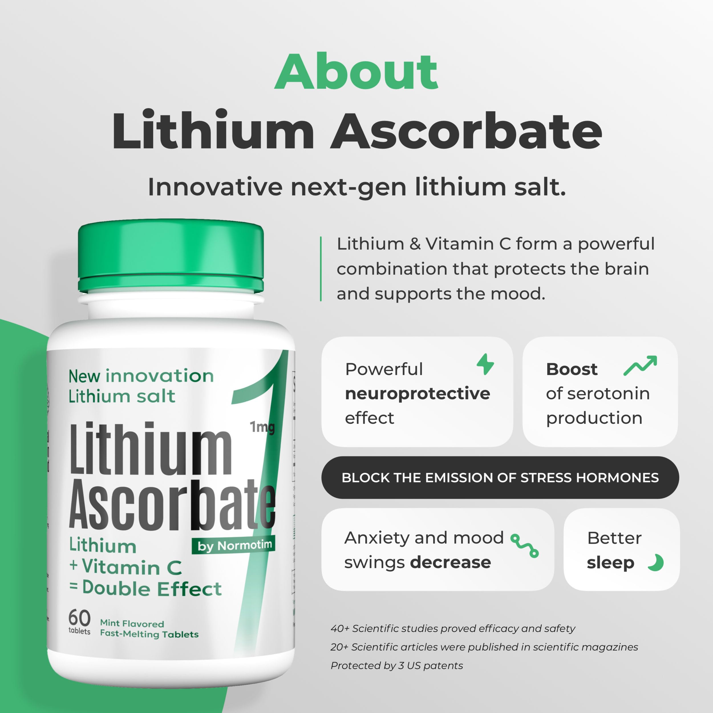Graphic illustrating Vitamin C bonded Lithium Ascorbate molecule