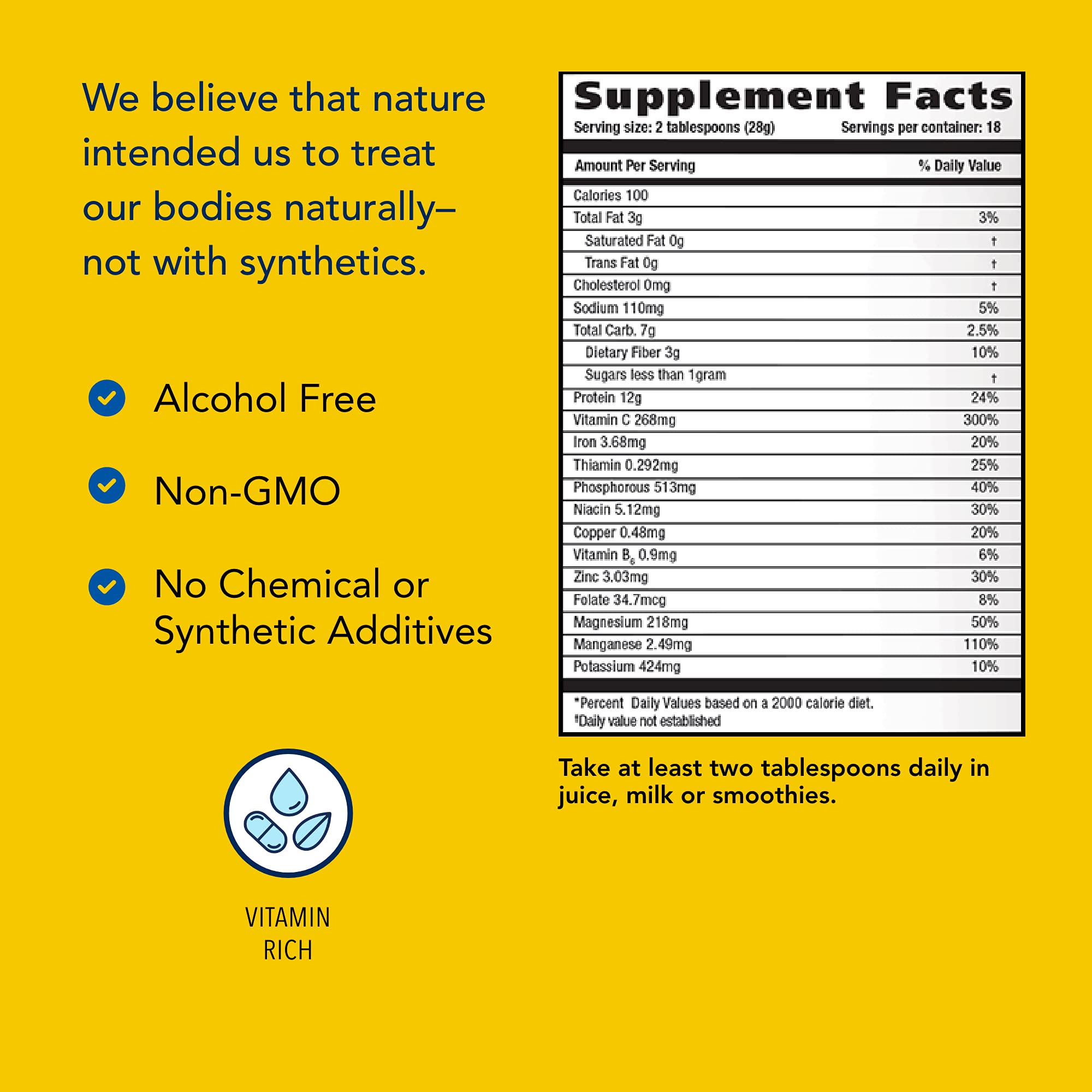 Serving size and 5 servings per bottle