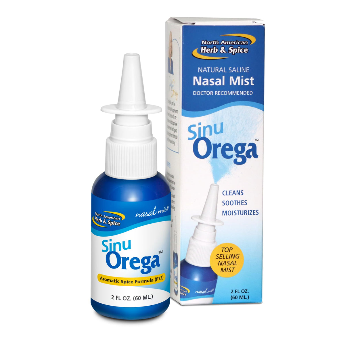 SinuOrega bottle shows oregano and sage nasal spray for daily use