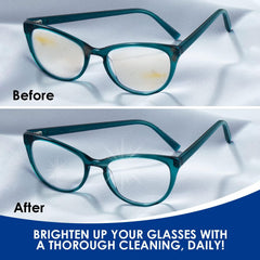 Eyeglasses prepared for cleaning with the solution