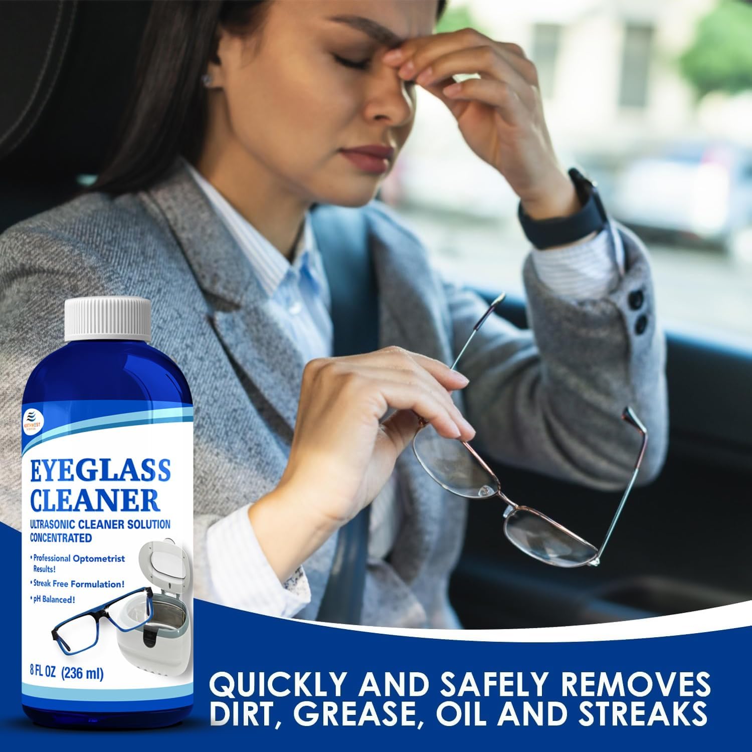 Spray bottle application of eyeglass cleaner