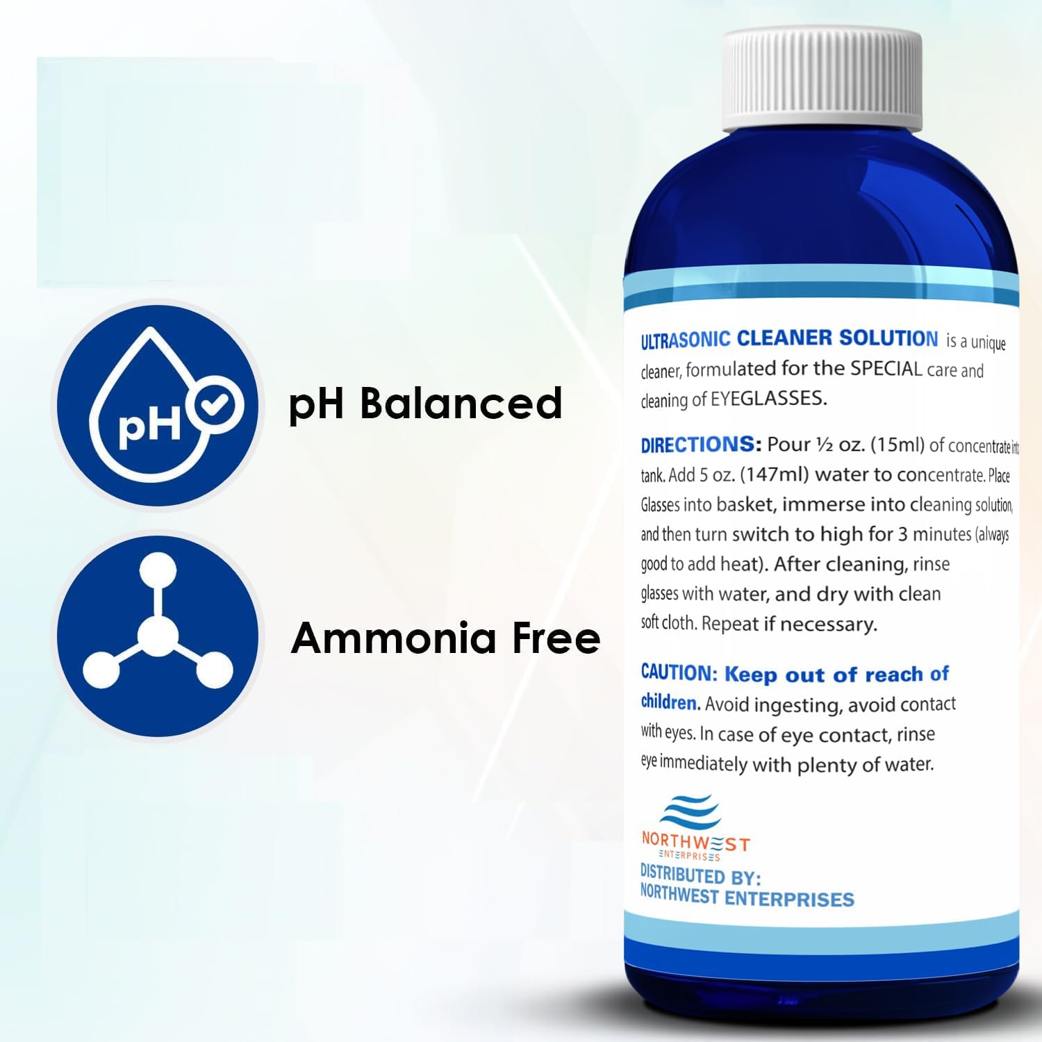 pH-balanced, ammonia-free eyeglass cleaner