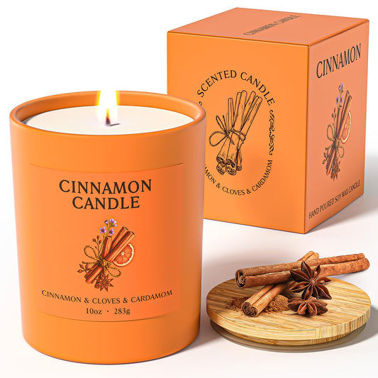 NORVENCE Cinnamon Candle in a 10oz glass jar with bamboo lid