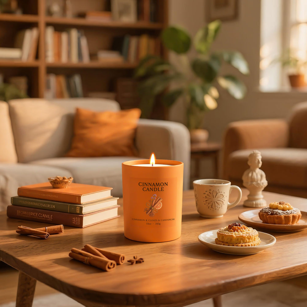 Home decor scene featuring NORVENCE Cinnamon Candle