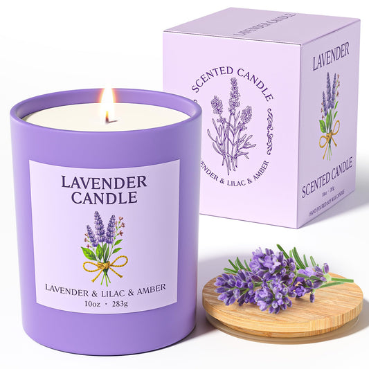 NORVENCE Lavender Candle in purple glass jar with bamboo lid