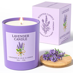 NORVENCE Lavender Candle in purple glass jar with bamboo lid