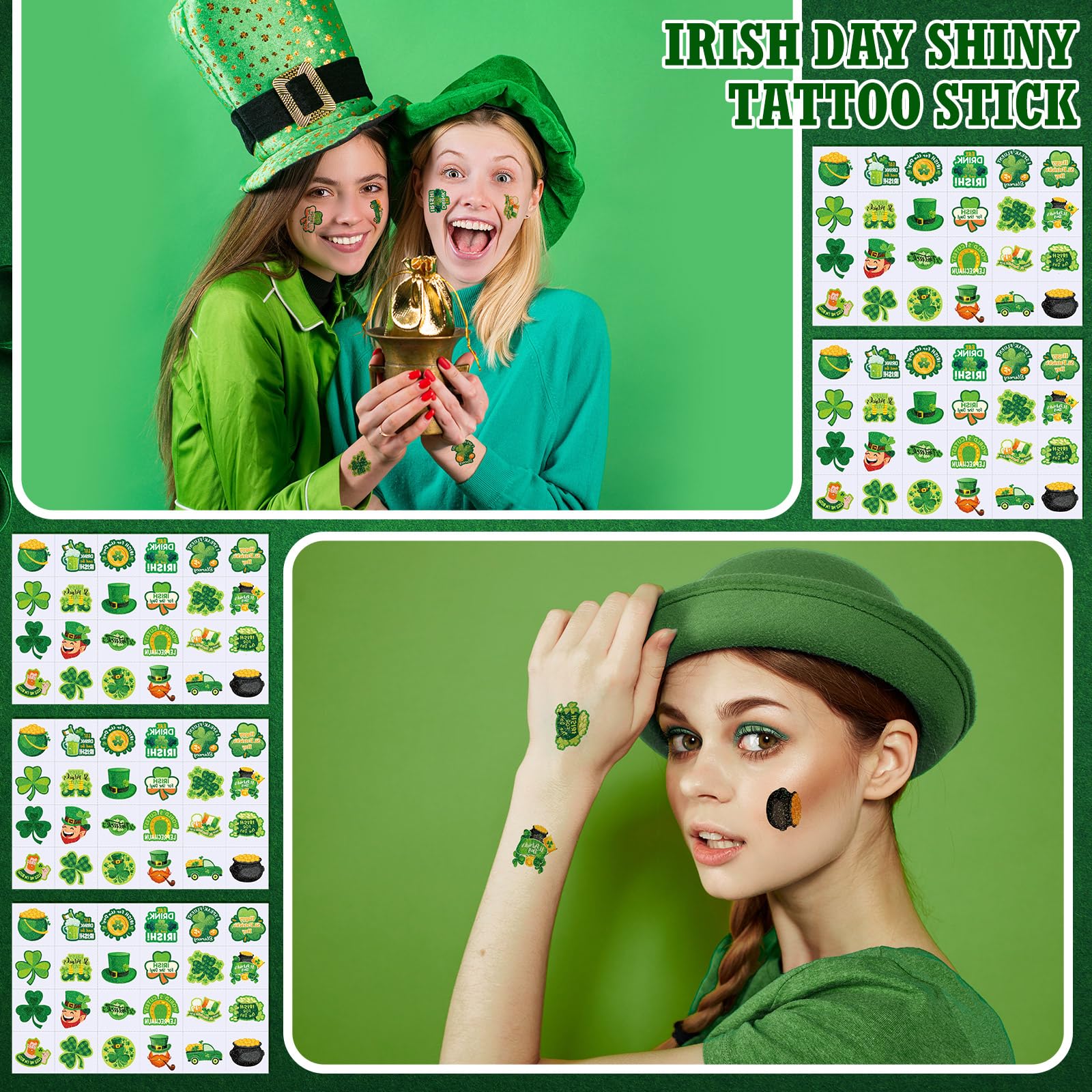 Nosiny glitter tattoos sheet 06 displays a pot of gold for lucky styling