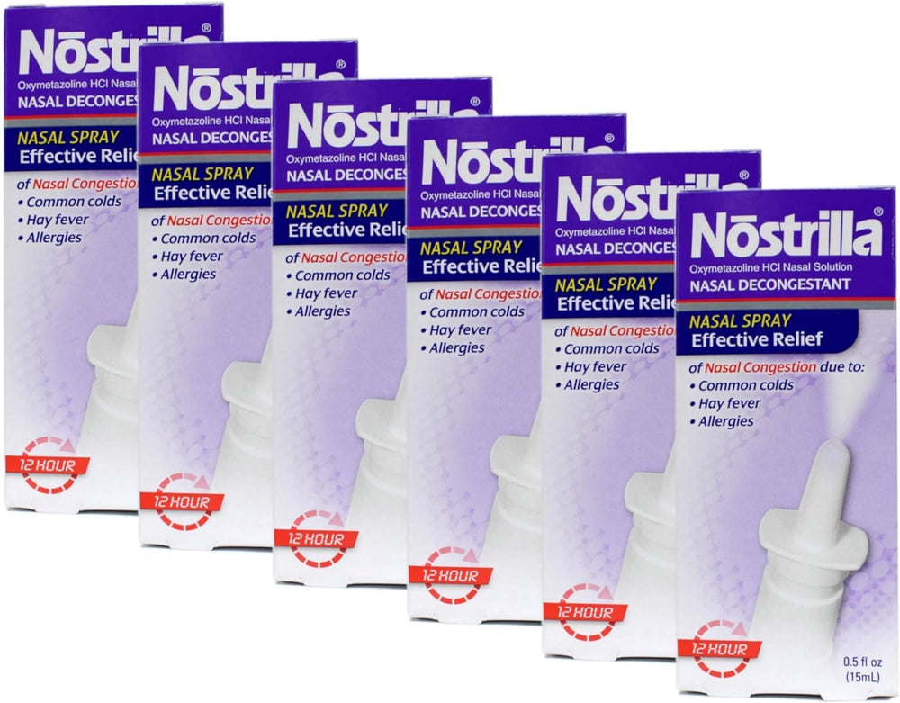 Nostrilla nasal decongestant spray bottle front view offers fast relief