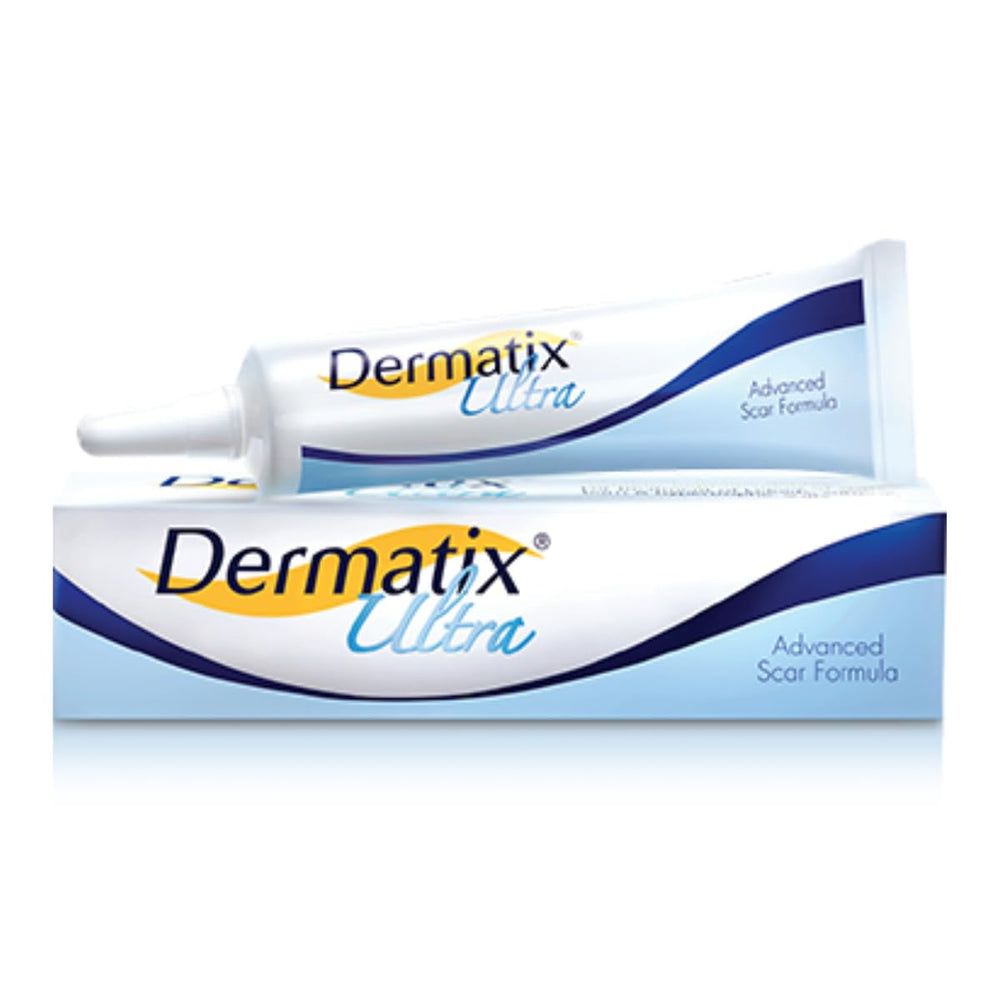 NOUVOS Dermatix Ultra bottle front shows compact scar care packaging for convenient use