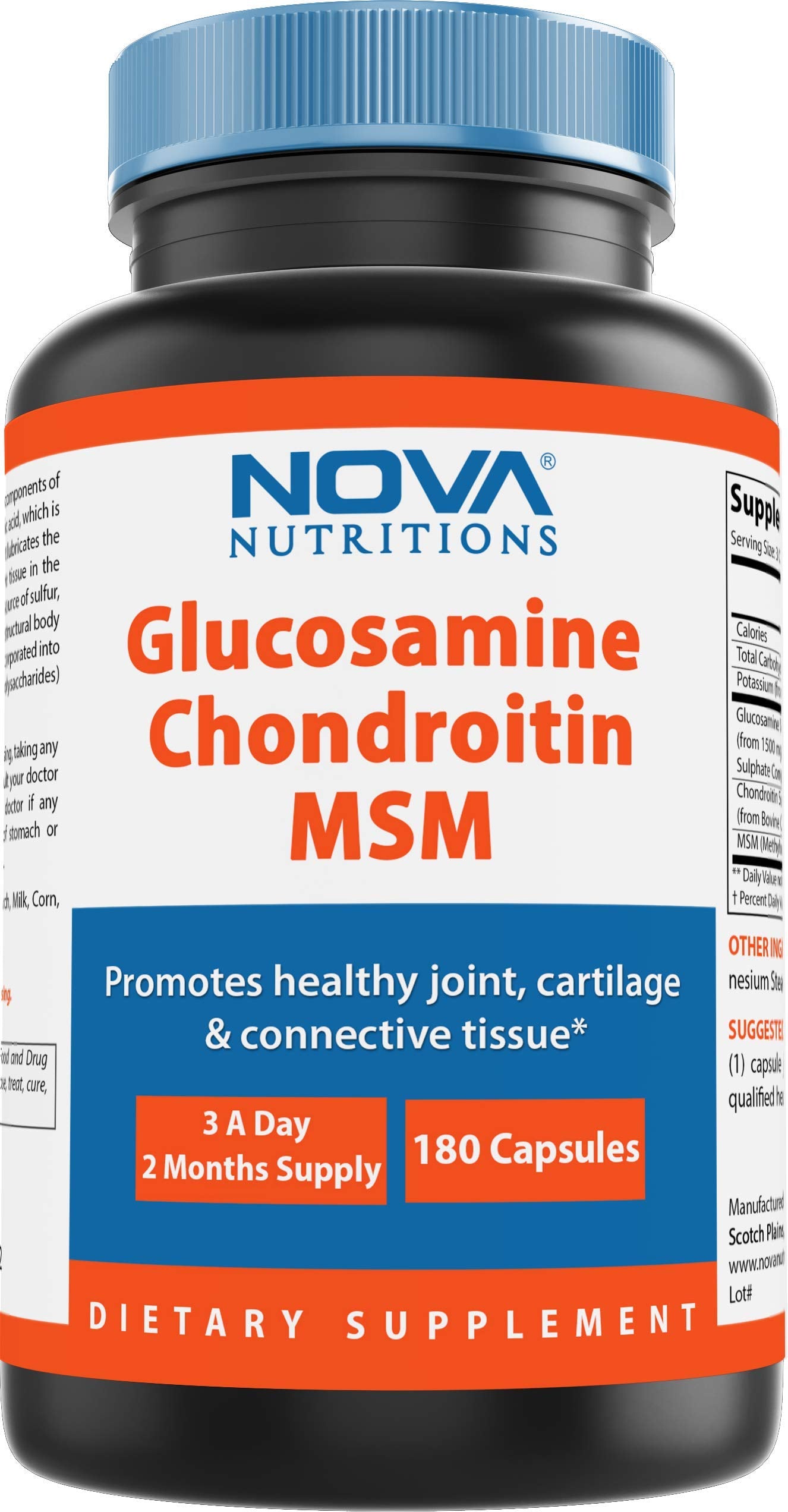 Nova Nutritions Glucosamine Chondroitin MSM 2600mg 180-count bottle