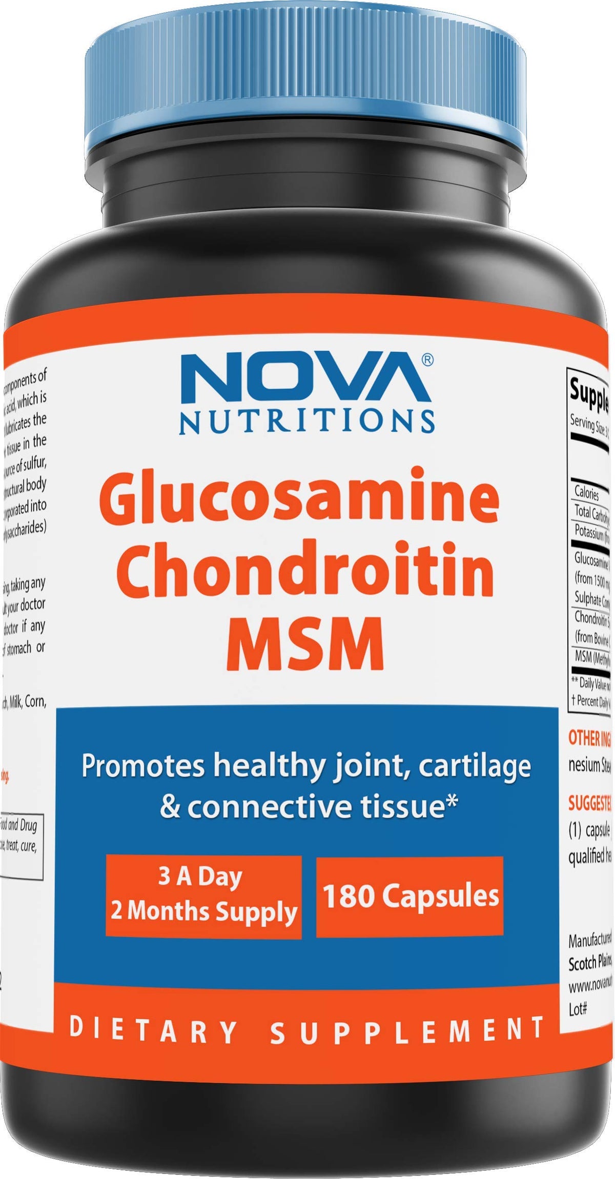 Nova Nutritions Glucosamine Chondroitin MSM 2600mg 180-count bottle