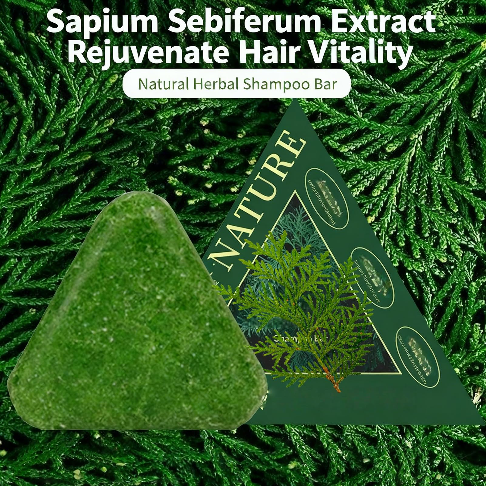 NovaCharm Seven Green triangle shampoo bar delivers lightweight, manageable hair after use.