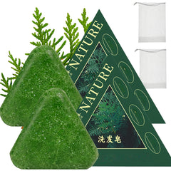 NovaCharm Seven Green triangle shampoo bar held in hand for easy daily cleansing.